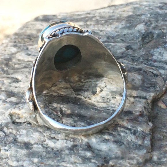 Blue Copper Turquoise .925 Ring Ornate Silver - Picture 6 of 16